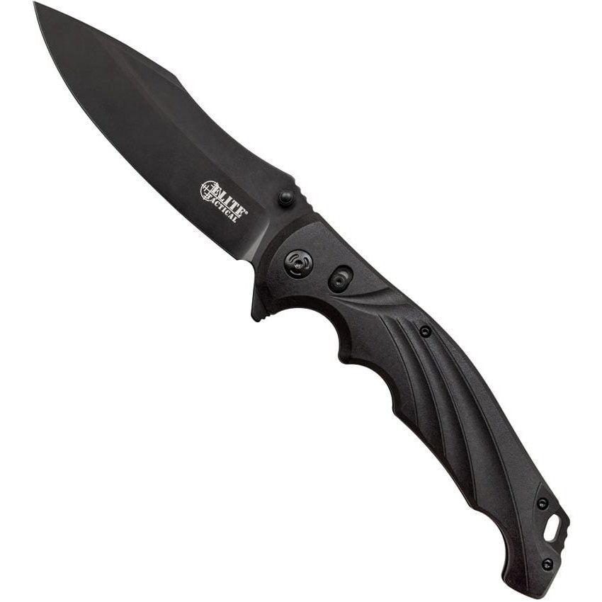 Navaja plegable CONQUEROR negra, hoja lisa 12 cm, acero 8Cr13MoV, flipper y clip de bolsillo