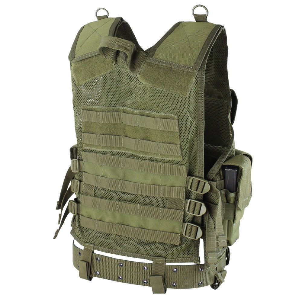 Chaleco táctico ELITE TACTICAL verde con 6 bolsillos para cargadores y respaldo de malla con MOLLE