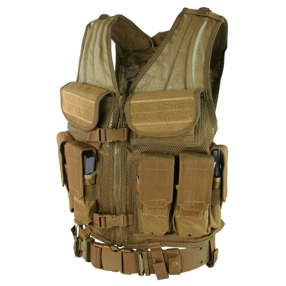 Chaleco táctico ELITE TACTICAL verde, vista con bolsillos y panel trasero de malla