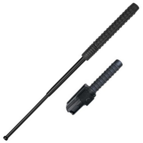 Bastón telescópico templado 58 cm negro con empuñadura antideslizante y funda