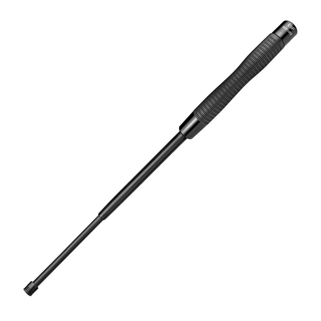 Porra telescópica 51 cm con cierre por botón, punta redonda y empuñadura ergonómica; incluye funda BHT-55 y clip UBC-05-A