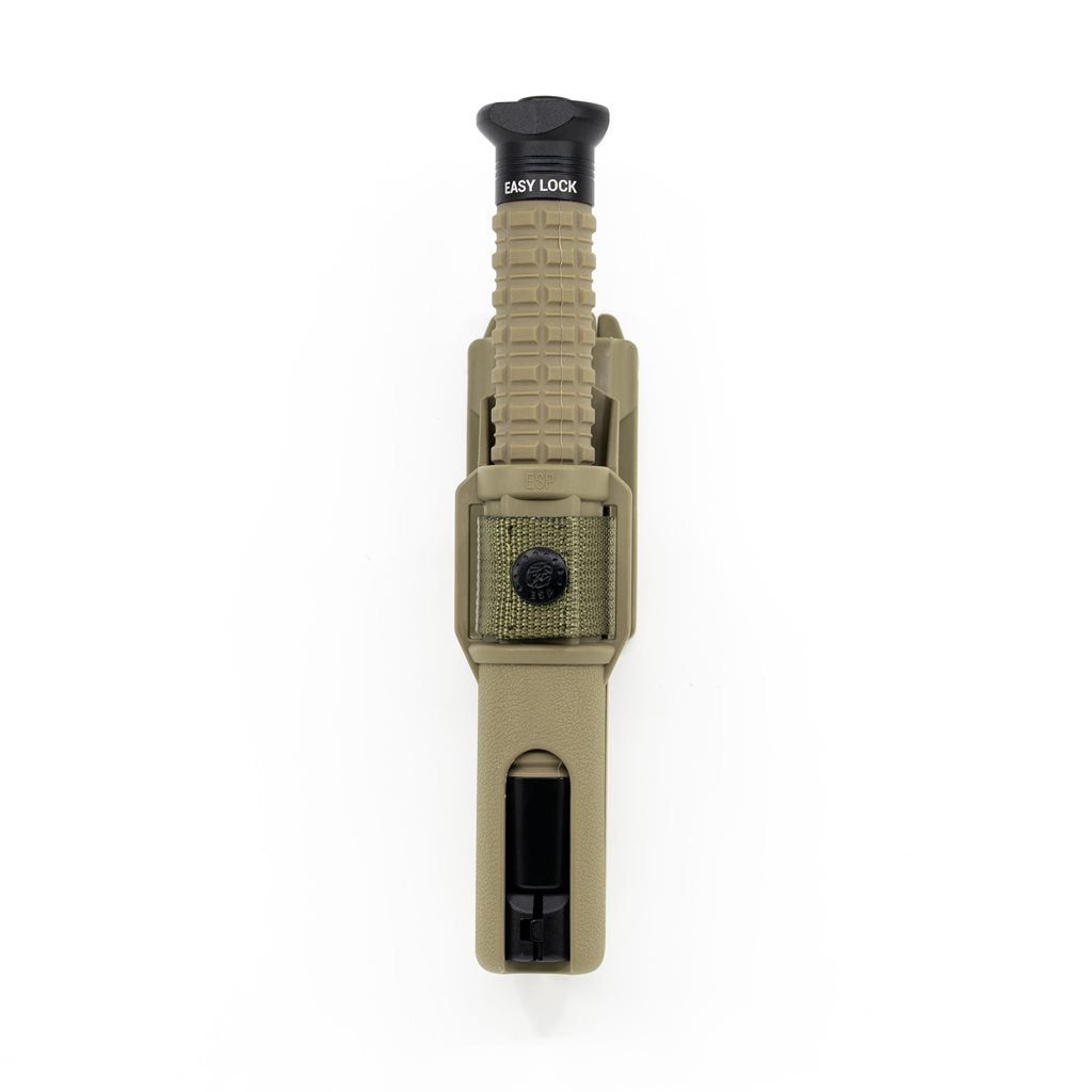 Porra telescópica 51 cm KHAKI con punta triangular, empuñadura antideslizante y funda