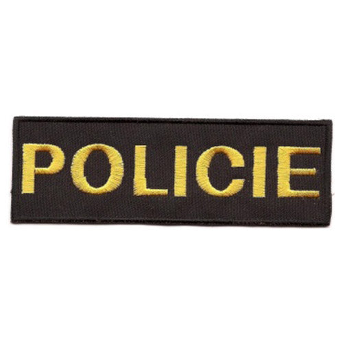 Parche POLICÍA pequeño negro bordado en hilo amarillo con velcro, aprox. 4x12 cm