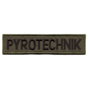 Parche PYROTECHNIK pequeño color oliva 4x12 cm con velcro y bordado negro