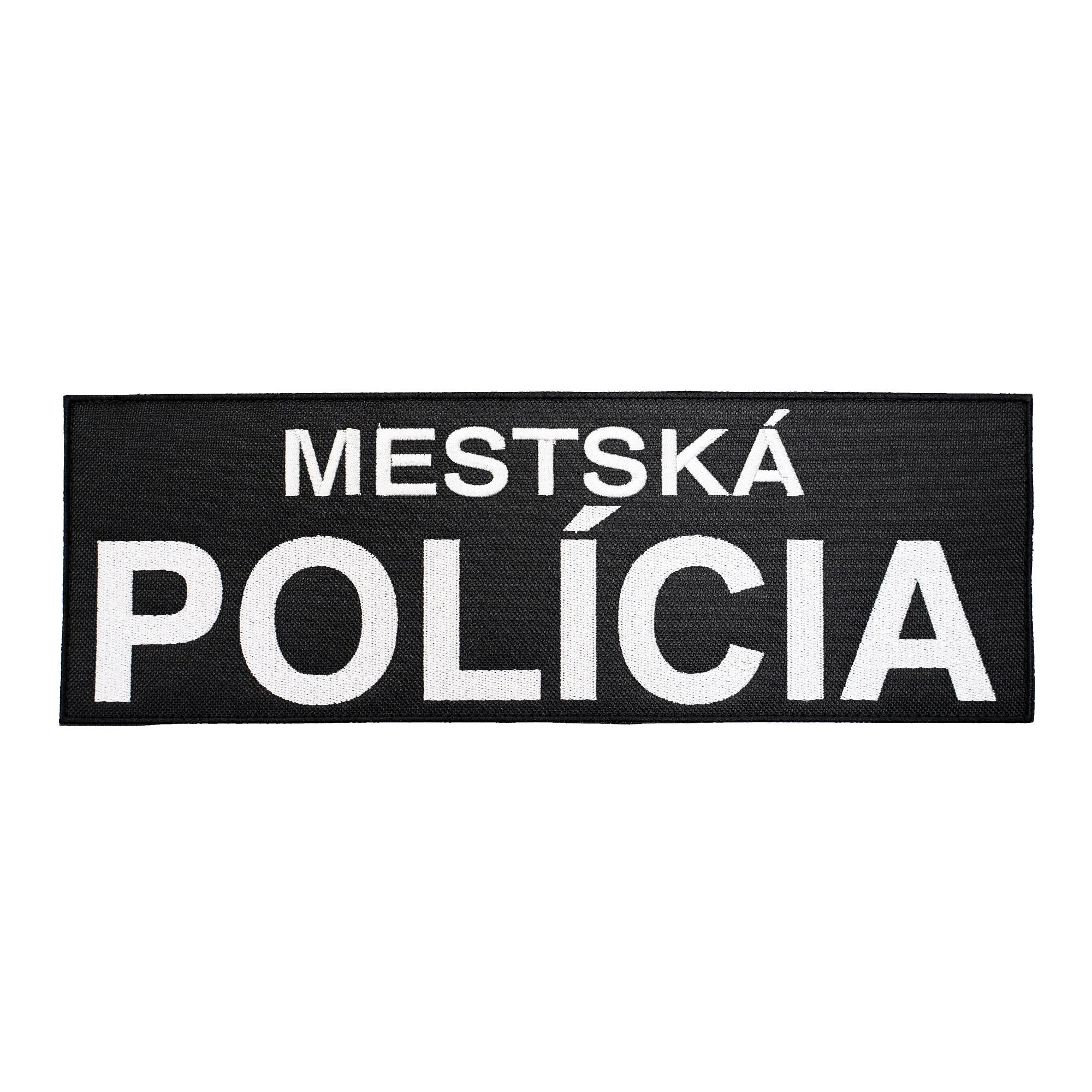 Parche velcro 'MESTSKÁ POLÍCIA' negro, bordado blanco, 300x100 mm