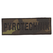 Parche pequeño PYROTECHNIK sobre camuflaje vz.95, bordado negro, aprox. 4x12 cm