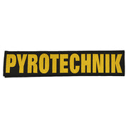 Parche PYROTECHNIK grande negro con bordado en hilo amarillo y respaldo de velcro
