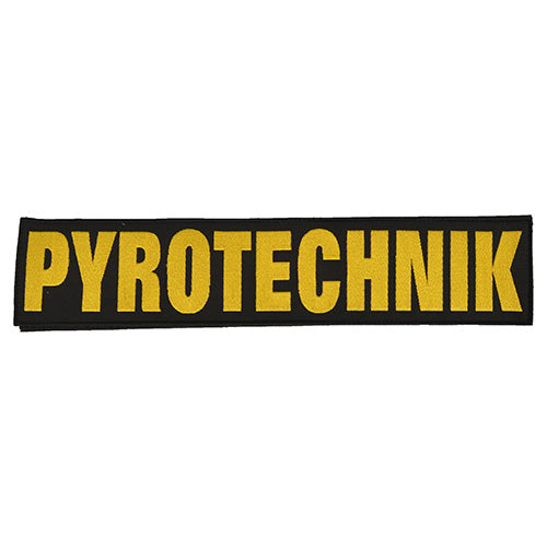 Parche PYROTECHNIK grande negro con bordado en hilo amarillo y respaldo de velcro