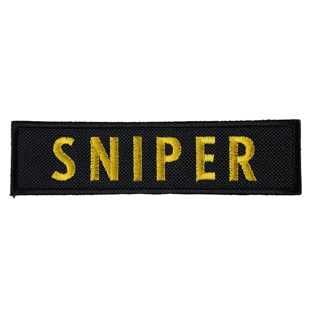 Parche SNIPER negro con bordado en hilo amarillo para ropa y mochilas