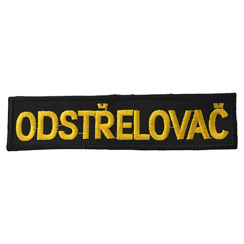 Parche bordado ODSTŘELOVAČ - negro con hilo amarillo, 34 x 134 mm