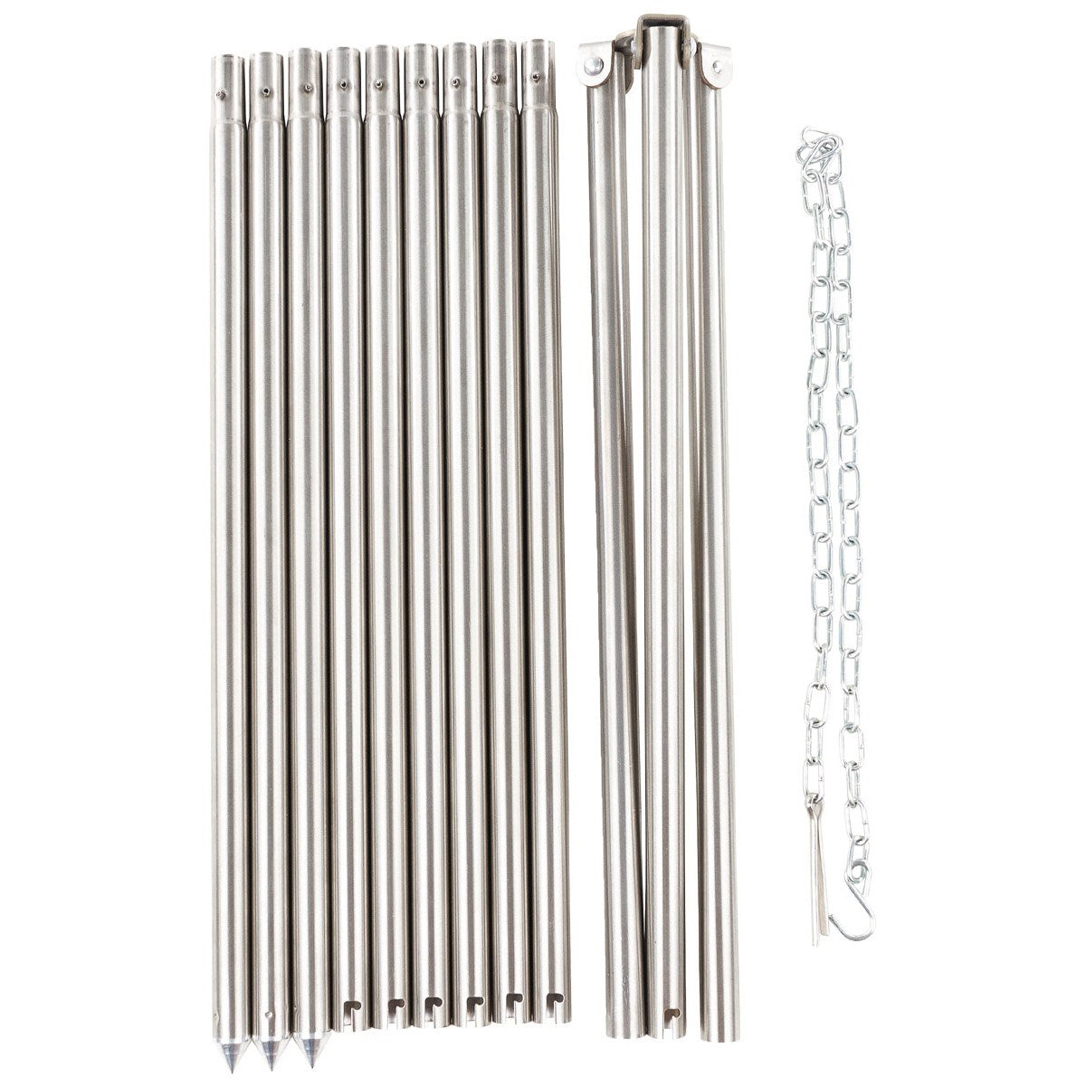 Trípode grande de acero inoxidable plegable con cadena ajustable para colgar calderos