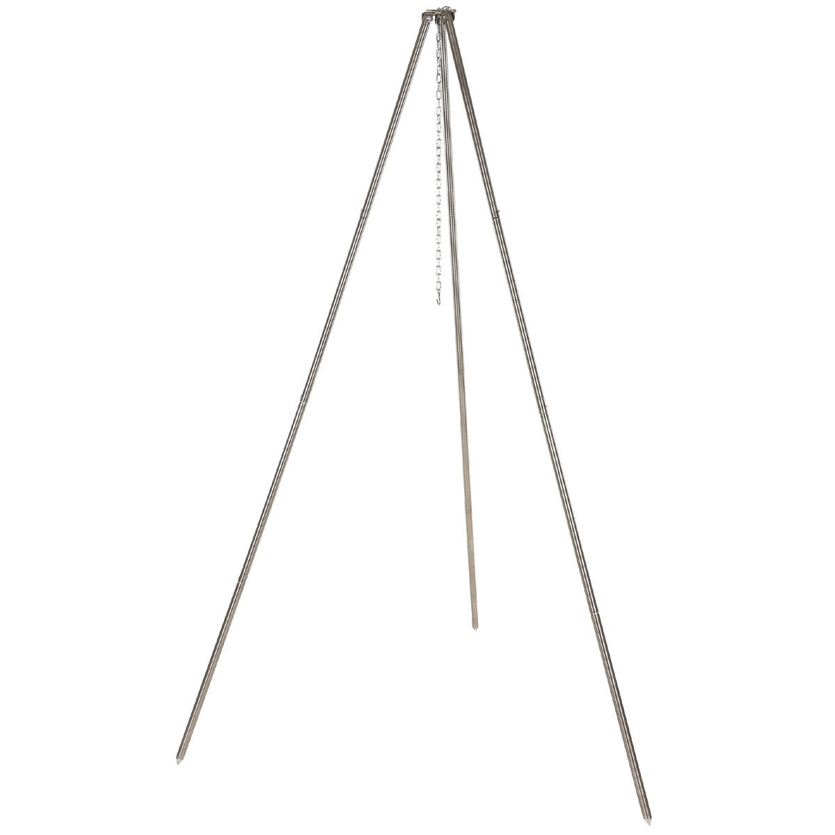 Trípode grande de acero inoxidable plegable con cadena ajustable para colgar calderos