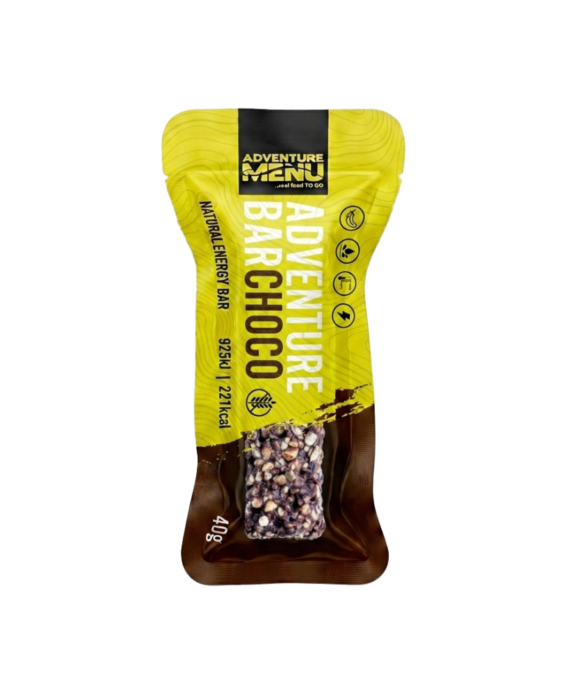 Barrita energética Adventure Bar chocolate Adventure Menu 40g 221 kcal sin gluten - Supervivencia Extrema
