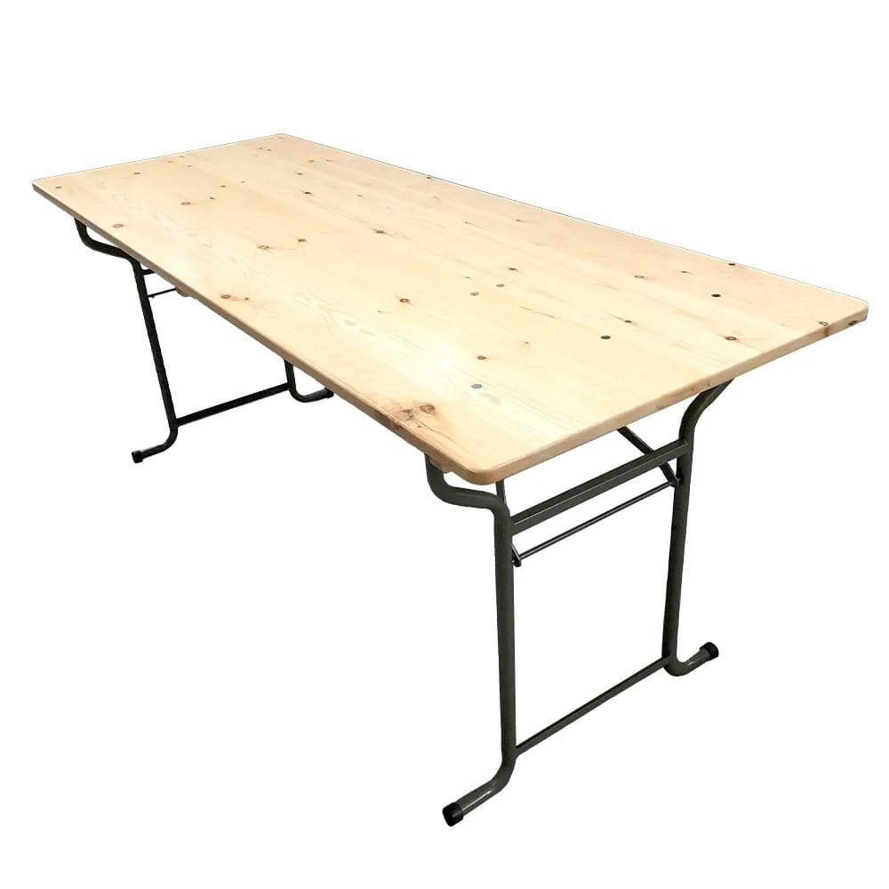 Mesa británica plegable de madera maciza 190 x 73 cm con patas metálicas