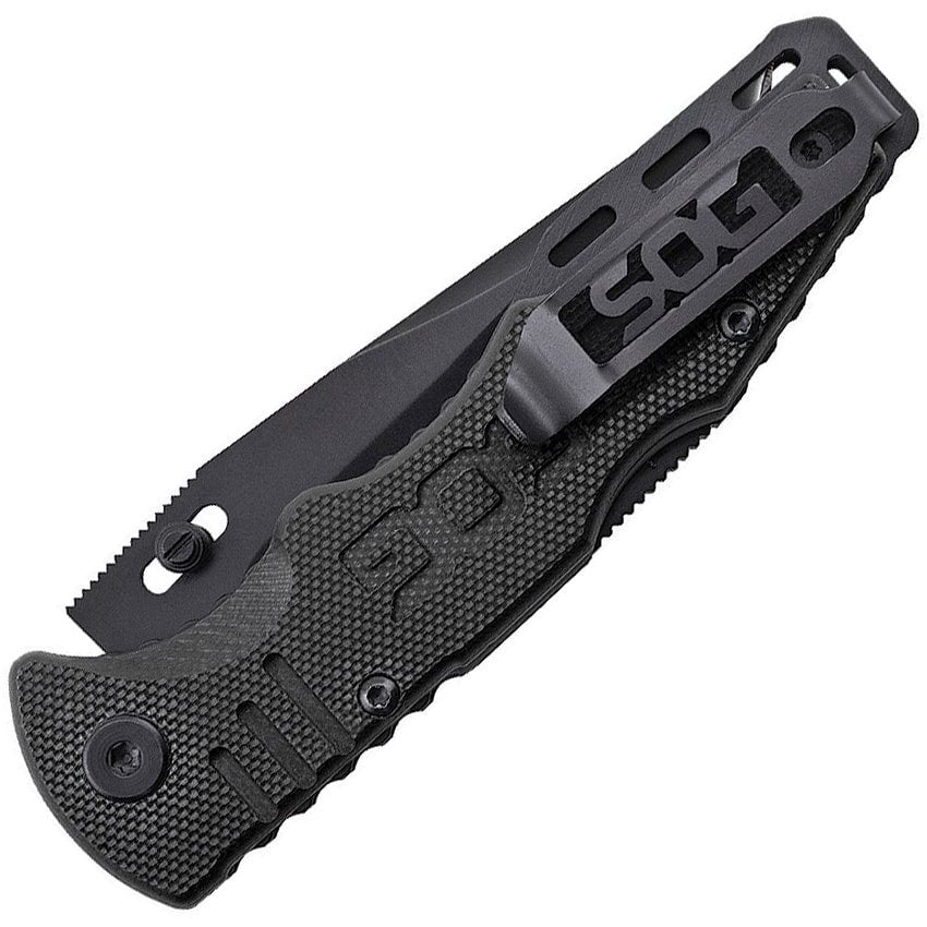 Navaja plegable SOG Salute Mini con hoja lisa de acero 8Cr13MoV y mango G10