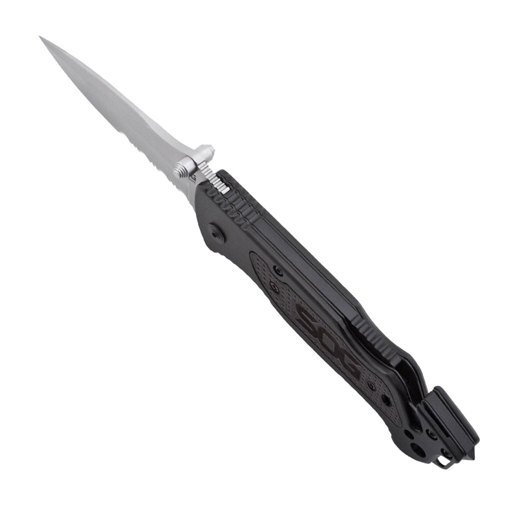 Navaja plegable ESCAPE negra con hoja combinada 9Cr18MoV de 8,64 cm y clip de bolsillo
