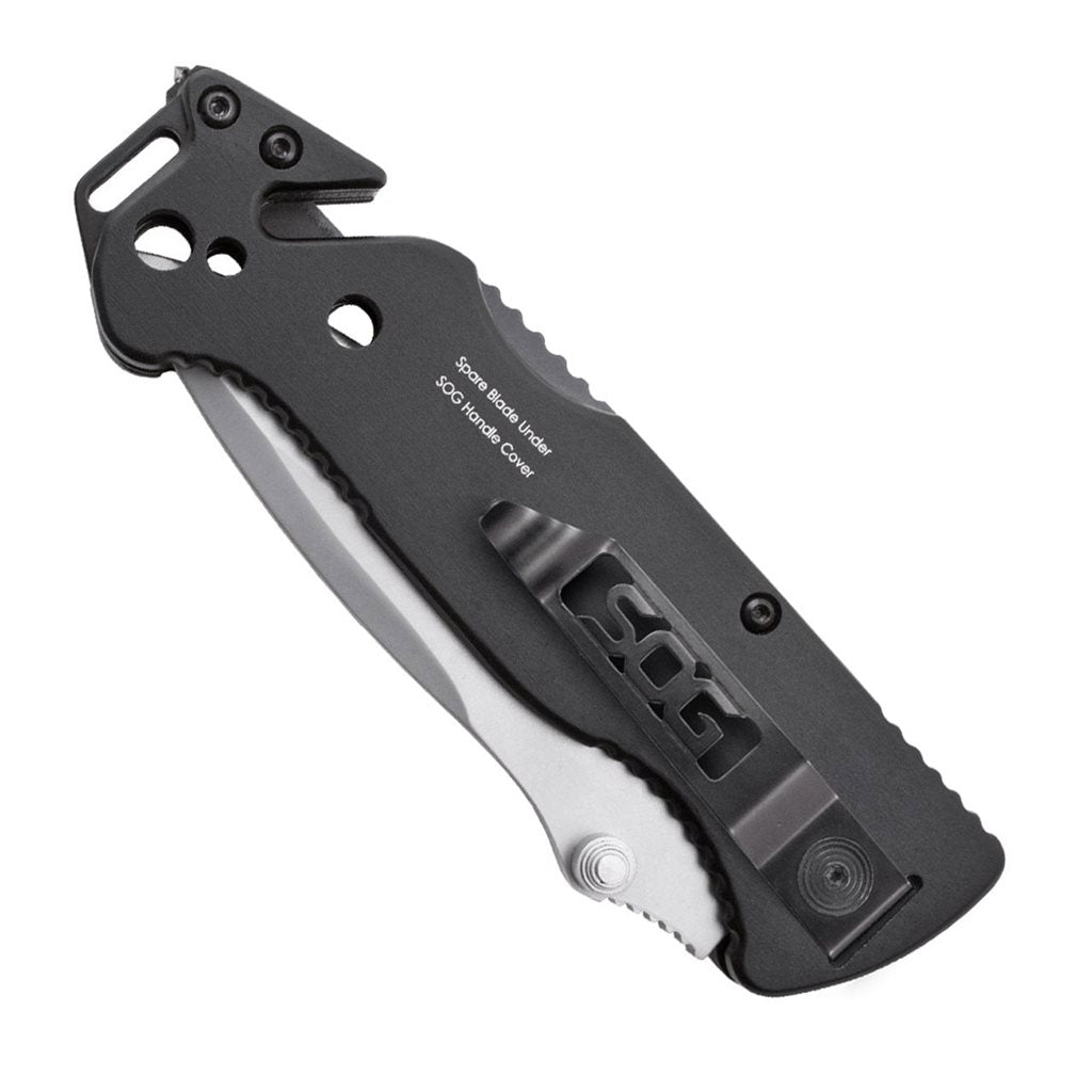 Navaja plegable ESCAPE negra con hoja combinada 9Cr18MoV de 8,64 cm y clip de bolsillo