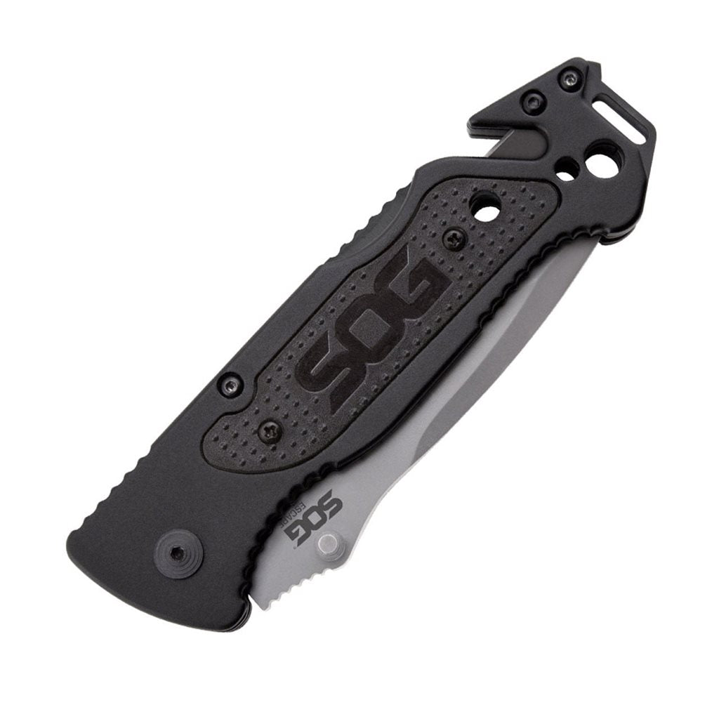 Navaja plegable ESCAPE negra con hoja combinada 9Cr18MoV de 8,64 cm y clip de bolsillo