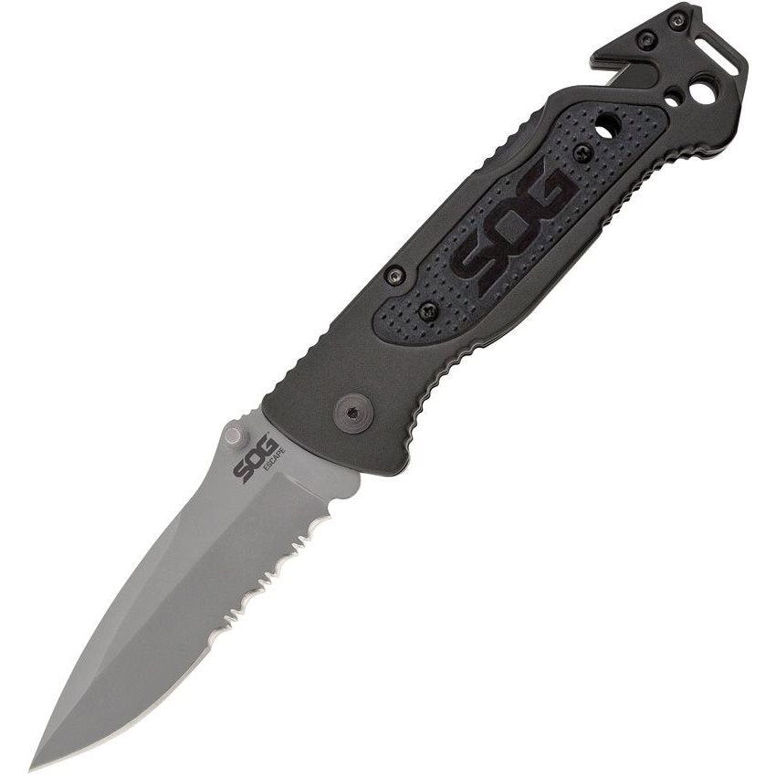 Navaja plegable ESCAPE negra con hoja combinada 9Cr18MoV de 8,64 cm y clip de bolsillo