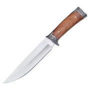 Cuchillo Bowie PAKKAWOOD hoja fija 19 cm, acero 3Cr13MoV, mango madera y aluminio, funda cinturón