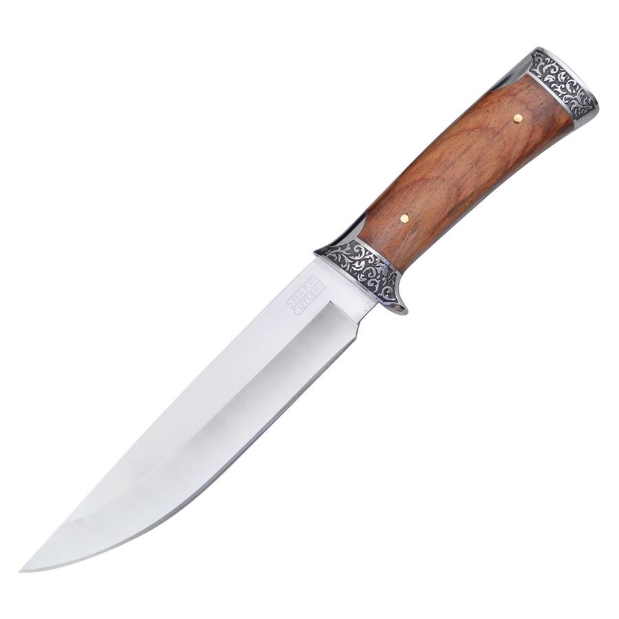 Cuchillo Bowie PAKKAWOOD hoja fija 19 cm, acero 3Cr13MoV, mango madera y aluminio, funda cinturón
