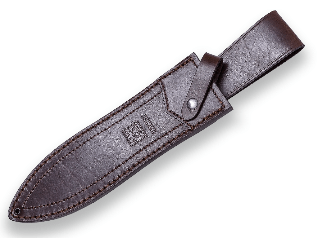 CUCHILLO DE REMATE JOKER JABALÍ, PUÑO EN MADERA DE OLIVO Y HOJA DE DOBLE FILO DE 25 CM. ACERO MOVA 1.4116. FUNDA VAQUETILLA. CO110 - Espadas y Más