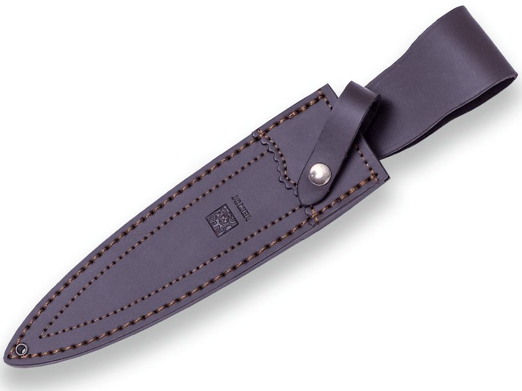 CUCHILLO DE REMATE JOKER COLMILLO, CON PUÑO DE CIERVO Y HOJA DE DOBLE FILO DE 21,5 CM. CON FUNDA DE CUERO CN108 - Espadas y Más