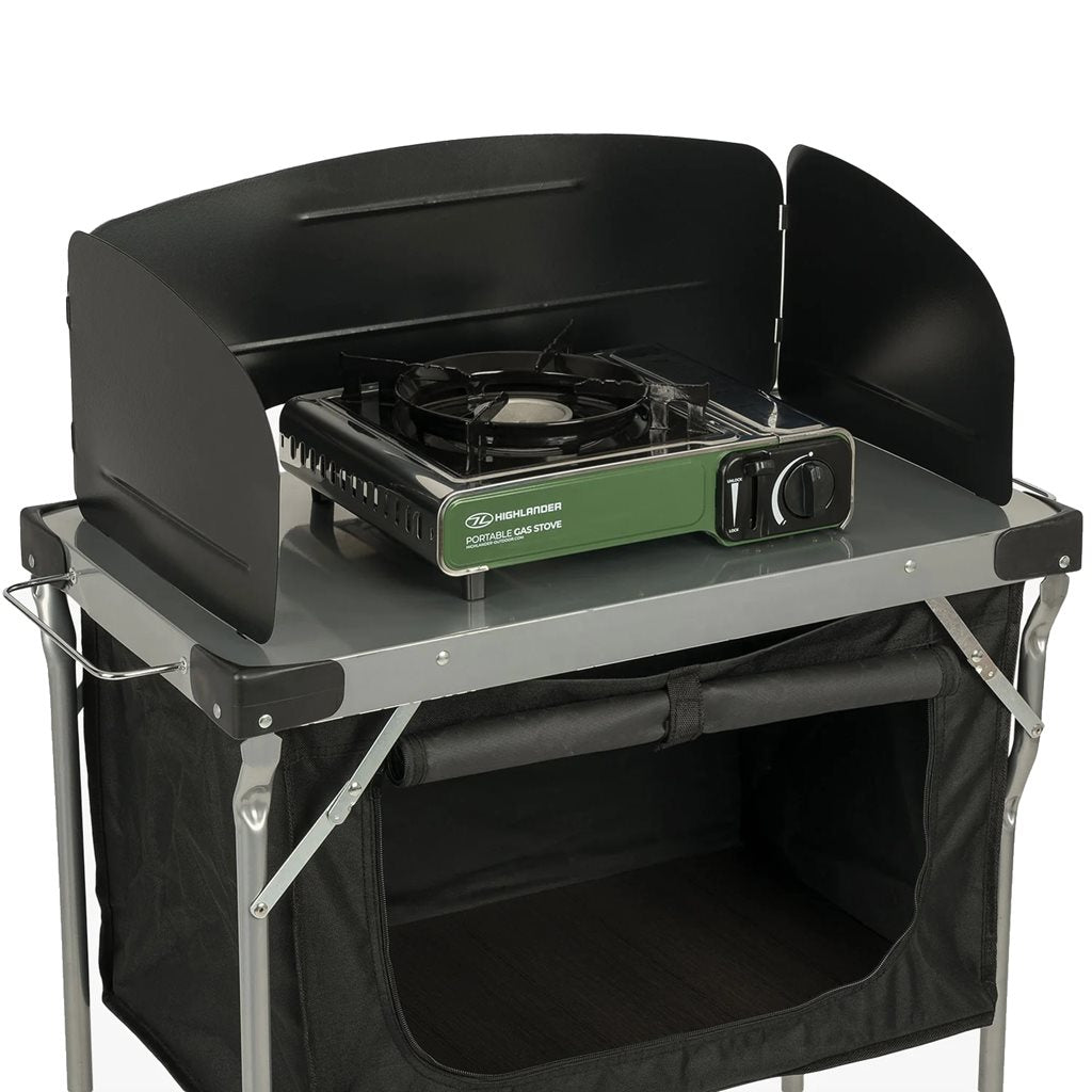 Mesa plegable de camping para cocinar con armario y estante FUR080