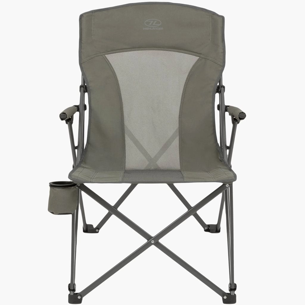 Silla DOUNE de camping gris con malla central y estructura de acero