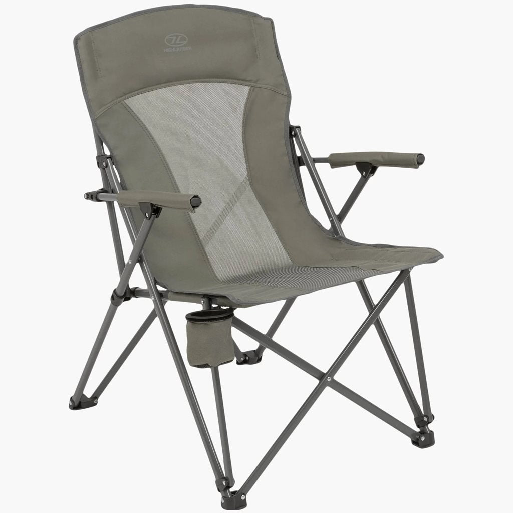 Silla DOUNE de camping gris con malla central y estructura de acero