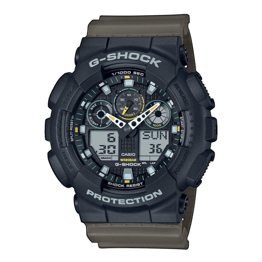 Reloj deportivo GA-100TU-1A3 negro con detalles verdes