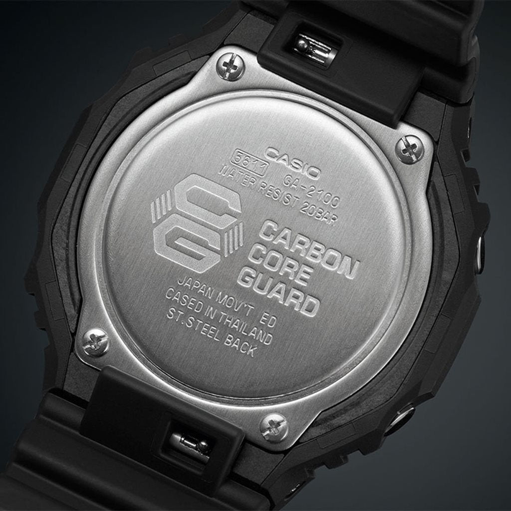 Reloj deportivo para hombre GA-2100-1A en negro y gris, carcasa de plástico reforzado con fibra de carbono