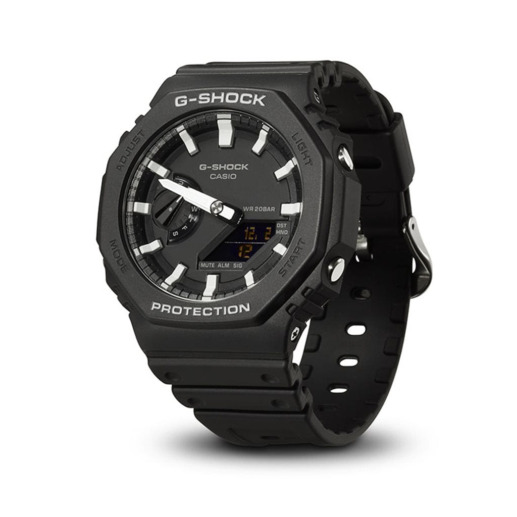 Reloj deportivo para hombre GA-2100-1A en negro y gris, carcasa de plástico reforzado con fibra de carbono