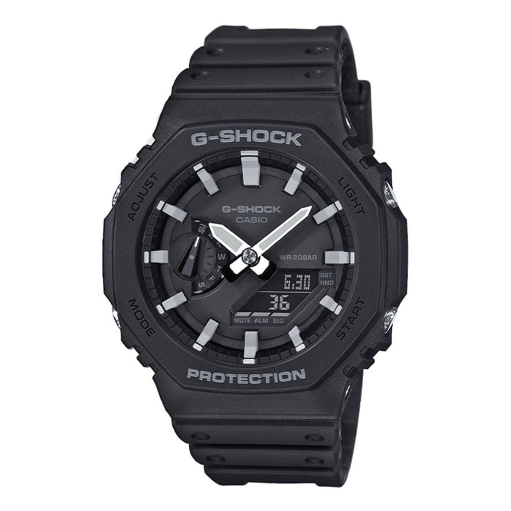 Reloj deportivo para hombre GA-2100-1A en negro y gris, carcasa de plástico reforzado con fibra de carbono