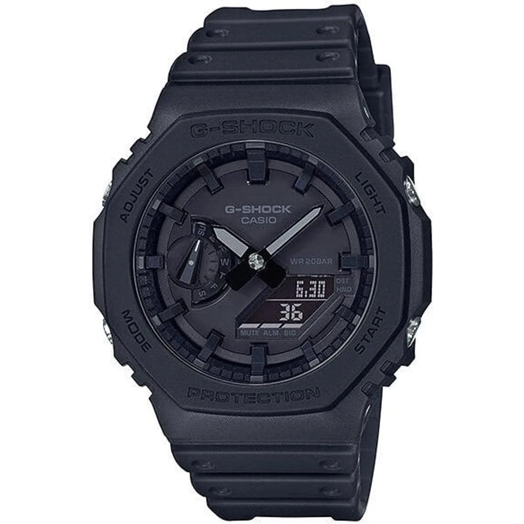 Reloj deportivo para hombre GA-2100-1A en negro y gris, carcasa de plástico reforzado con fibra de carbono