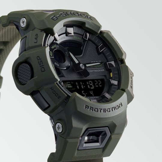 Reloj G-Shock GBA-900UU-1AER negro, vista frontal del reloj deportivo con caja y correa de resina