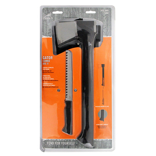 Hacha Gerber Gator Axe II con sierra oculta en el mango y hoja de acero inoxidable