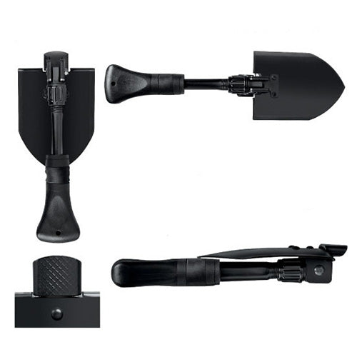 Pala plegable Gerber Gorge Mini con mecanismo rápido y botón de seguridad, sirve como martillo para piquetas