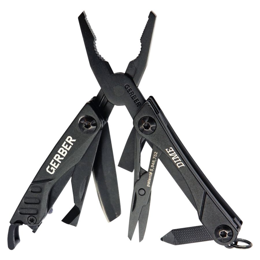 Alicates multifunción DIME negro plegables con cuchillo, lima, destornilladores, abrebotellas, cortador de alambre, pinzas y tijeras