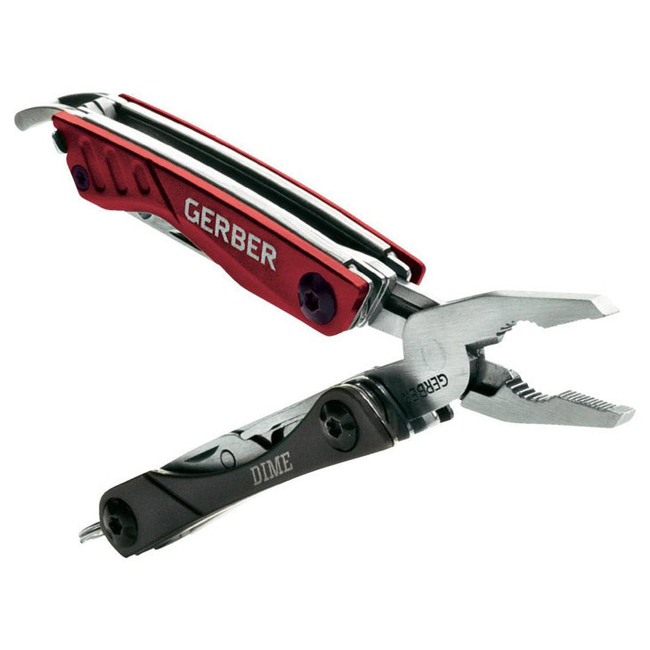 Multitool DIME RED, alicates multifunción de acero inoxidable con hoja, tijeras y destornillador plano