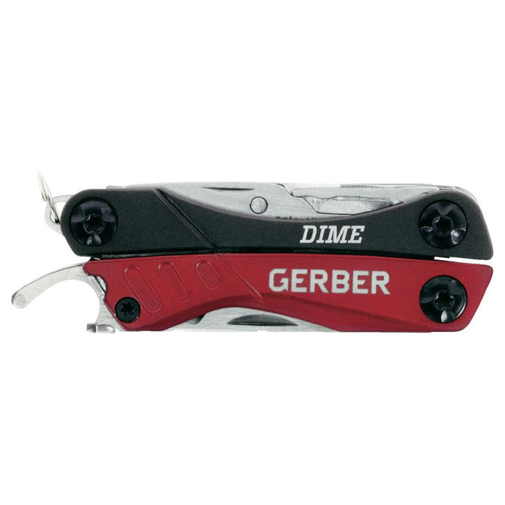 Multitool DIME RED, alicates multifunción de acero inoxidable con hoja, tijeras y destornillador plano