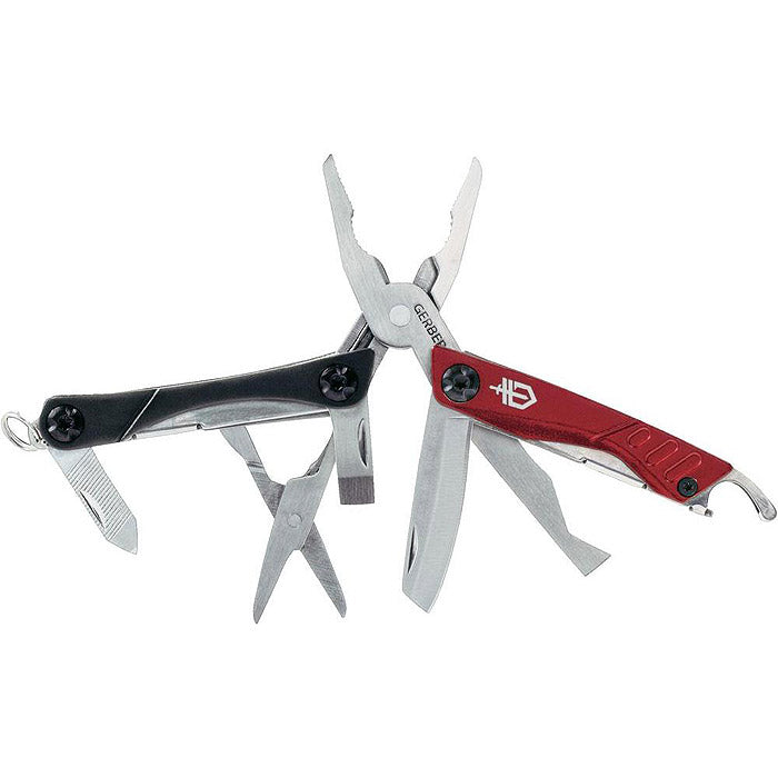 Multitool DIME RED, alicates multifunción de acero inoxidable con hoja, tijeras y destornillador plano
