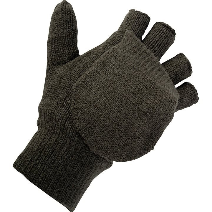 Guantes combinados Thinsulate™ tejidos verdes convertibles de manoplas a guantes sin dedos