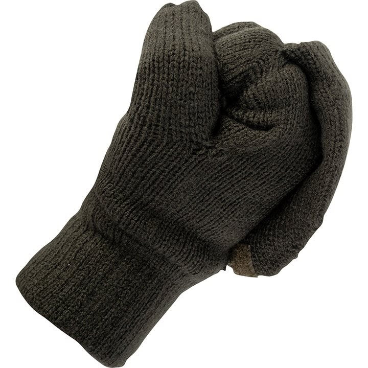 Guantes combinados Thinsulate™ tejidos verdes convertibles de manoplas a guantes sin dedos