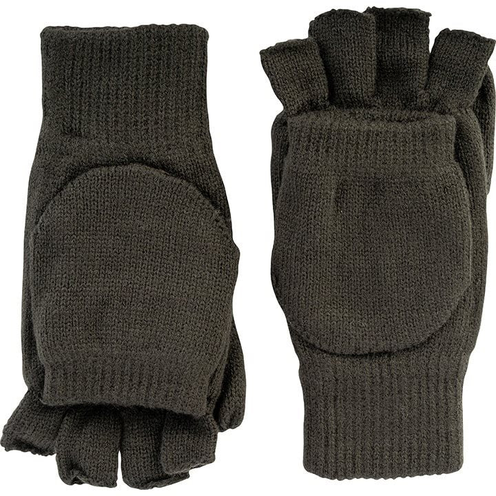 Guantes combinados Thinsulate™ tejidos verdes convertibles de manoplas a guantes sin dedos