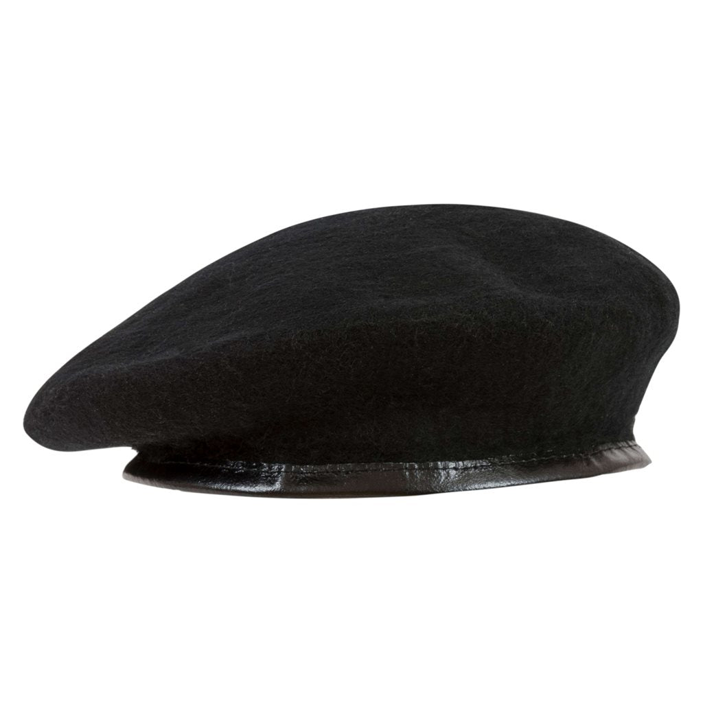Boina negra de lana con borde de cuero HAT013-BK