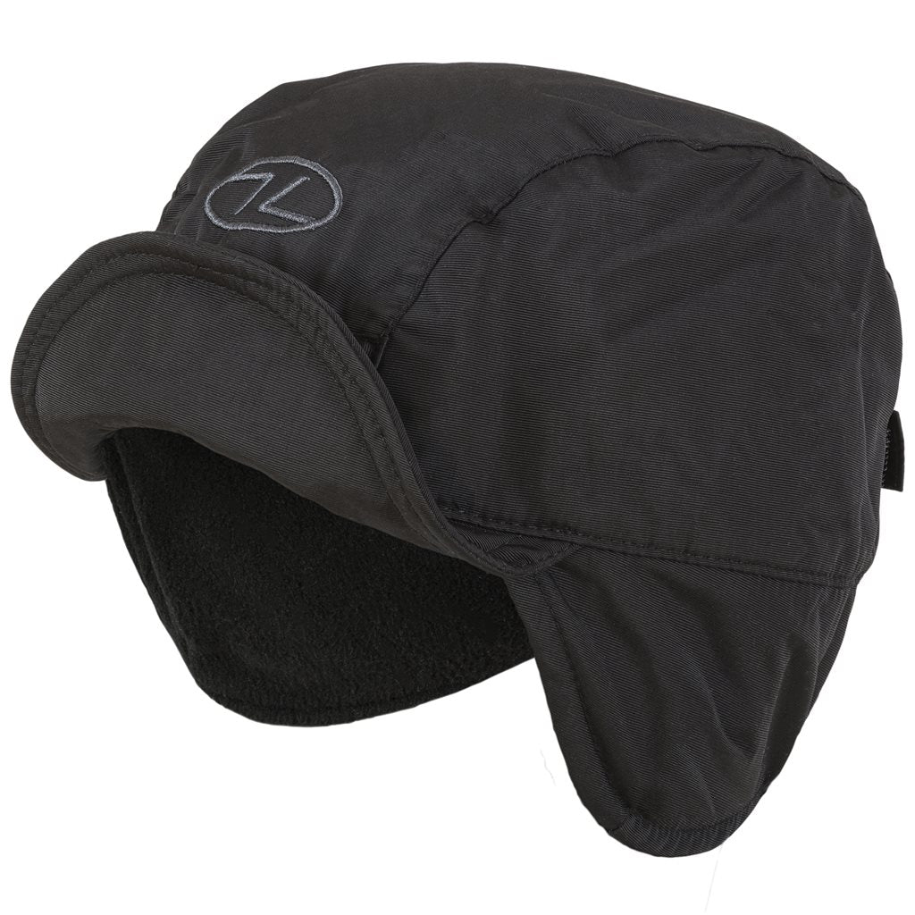 Gorro MOUNTAIN impermeable negro con forro microfleece y cobertura para orejas