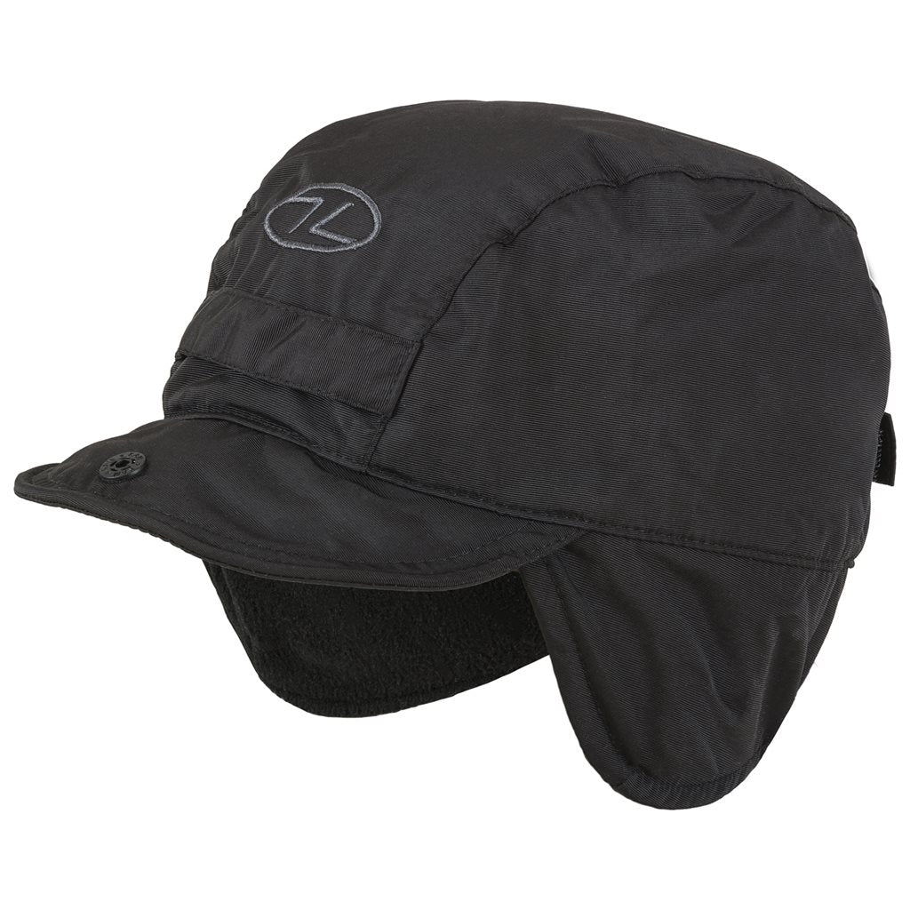 Gorro MOUNTAIN impermeable negro con forro microfleece y cobertura para orejas