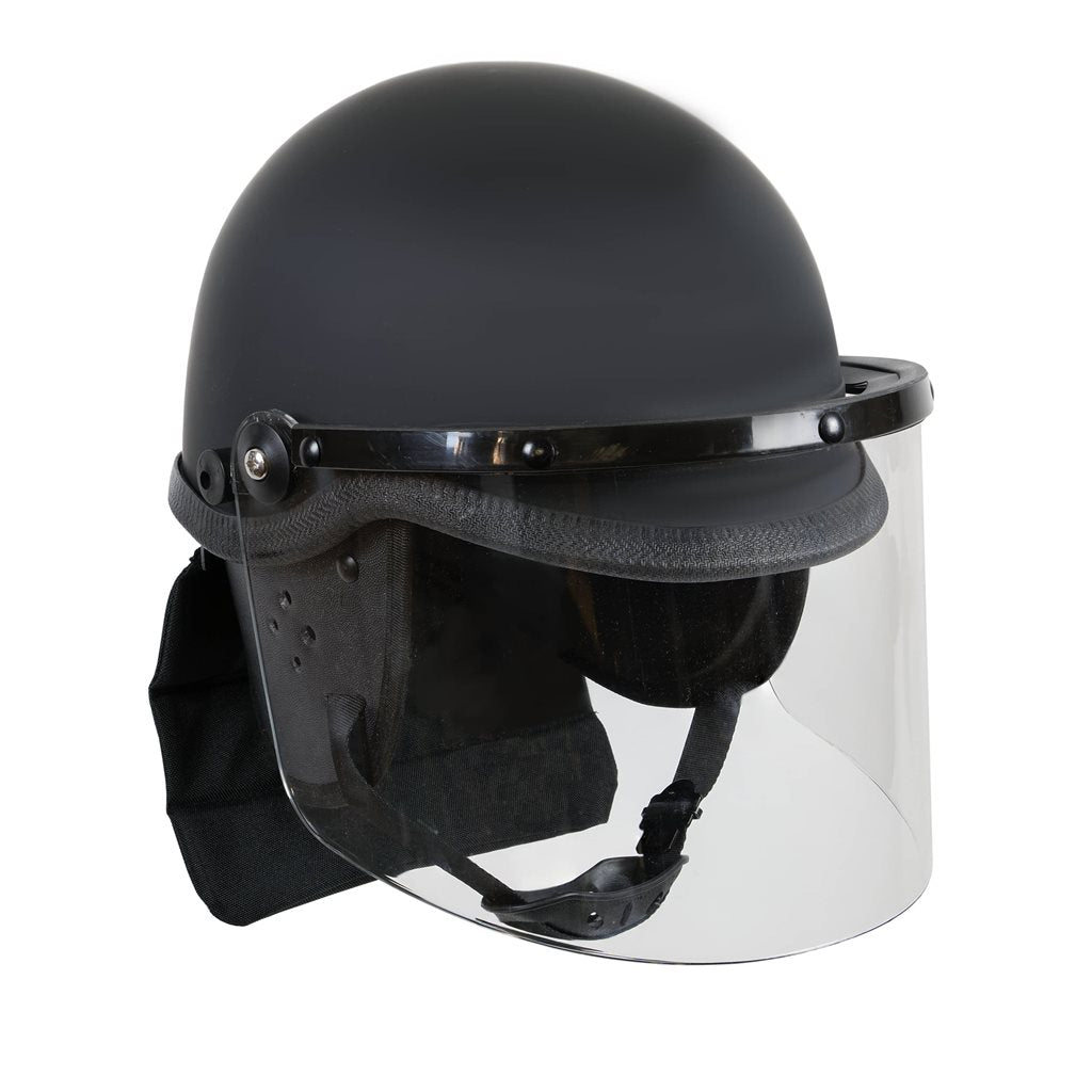Casco RIOT negro con visera transparente abatible y protector de cuello desmontable