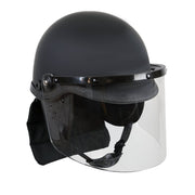 Casco RIOT negro con visera transparente abatible y protector de cuello desmontable